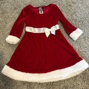 2T Girls Red and White Velvet Christmas Dress